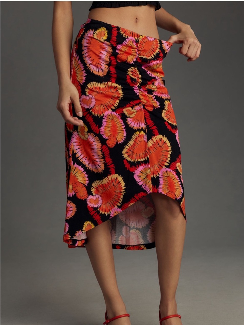FARM RIO Anthropologie Floral Draped Midi Slip Skirt Boho Artsy Summer Size XS